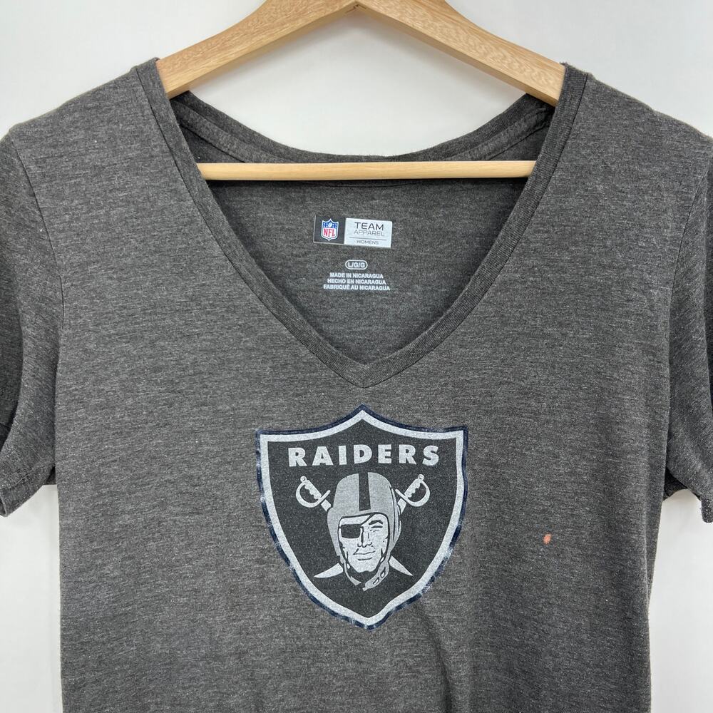 Raiders Tee Shirt T-Shirt Women's LARGE Gray Short Cap Sleeve NFL Team Apparel - Picture 3 of 7